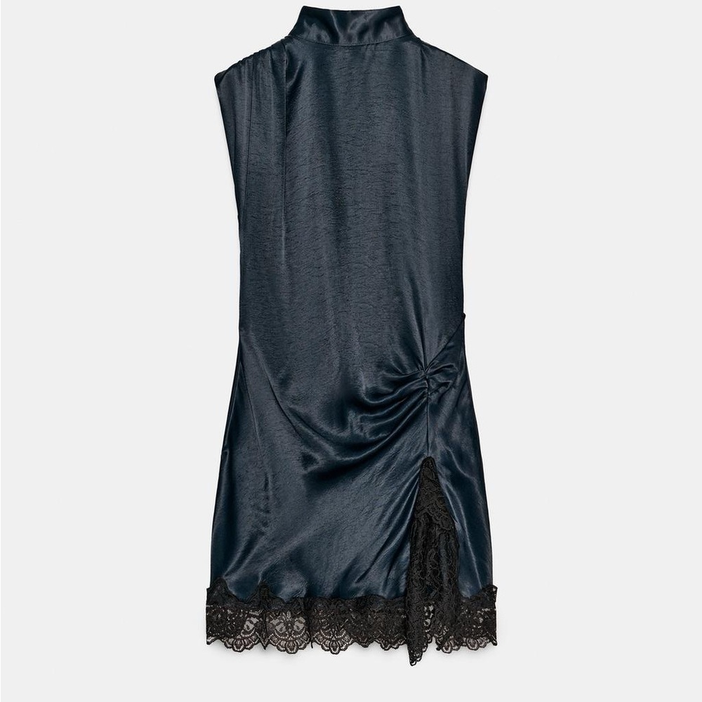 Zara COMBINATION SATIN EFFECT LACE MINI DRESS